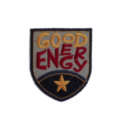 Shield Iron-on Embroidery Sticker - Good Energy - Color Grey and Blue
